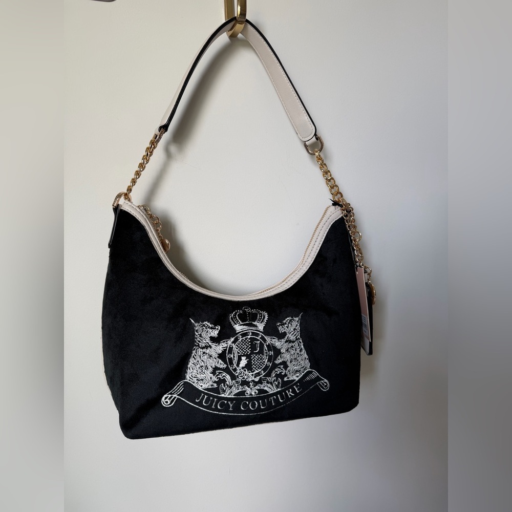 black cream Scottie dog crest hobo Shoulder Bag